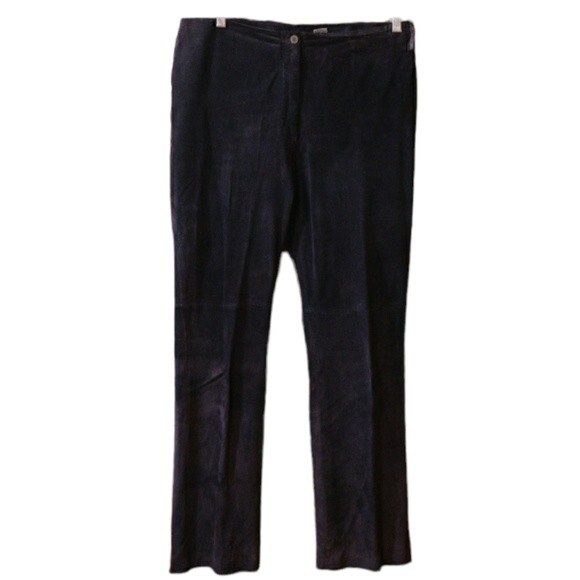 Isda & Co Dark Brown Suede Leather Pants 12 - Straight Leg Boho Trousers - Picture 1 of 11